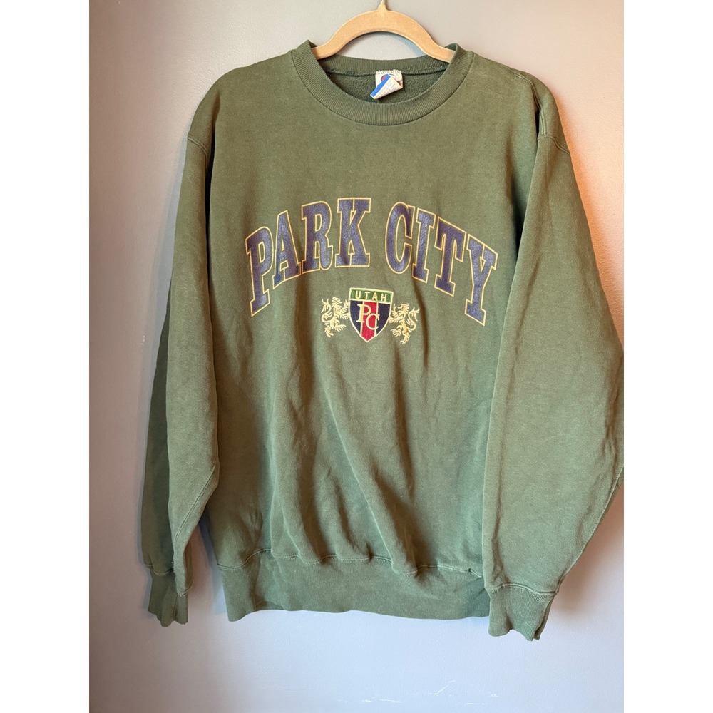 Vintage‎ Champion Park City Utah Sweatshirt Green XL Made in USA 90s Crewneck